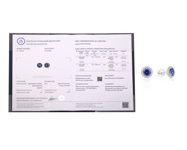 Золотые серьги с танзанитами 3.77ct Evgeny Matveev