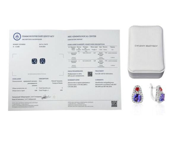 Золотые серьги с цветными камнями 5.27ct Evgeny Matveev