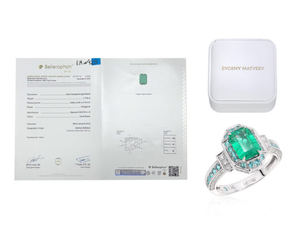 Золотое кольцо с изумрудом 1.71ct и турмалинами параиба 0.90ct Evgeny Matveev