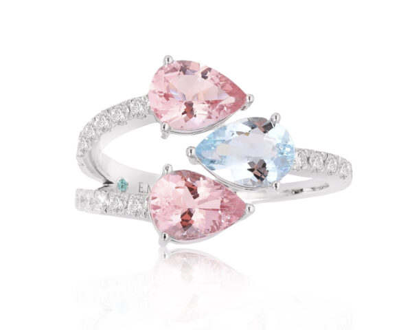 Золотое кольцо с аквамарином 0.60ct и морганитами 1.02ct Evgeny Matveev